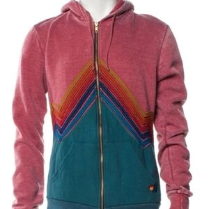 RARE Pattern Aviator Nation Colorblock Mountain Peak Stripes Faded Red Hoodie
